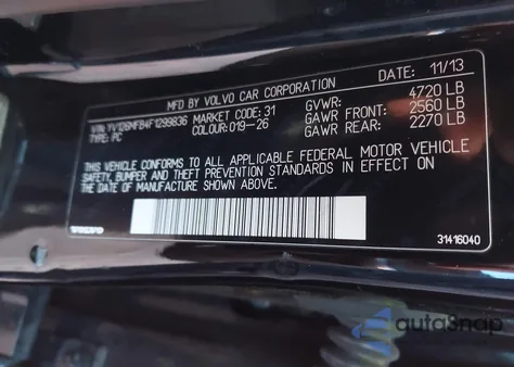 2015 Volvo S60 T5 Premier z USA, uszkodzony, nr VIN YV126MFB4F1299836